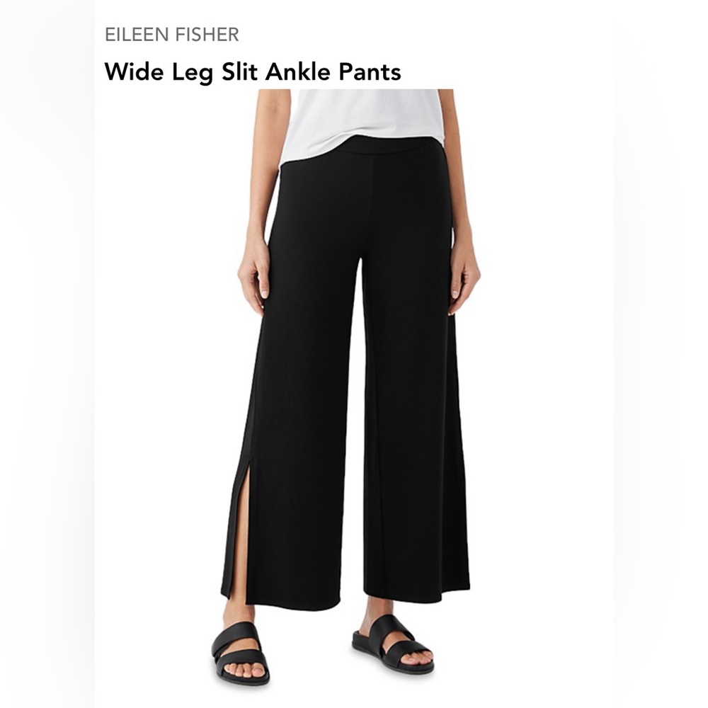 Eileen Fisher Wide Leg Slit Ankle Black pants size small